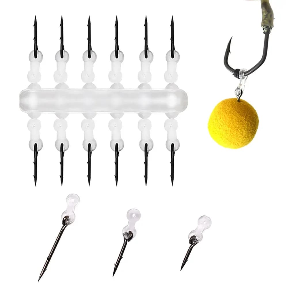 10 pointes métal pour appâts carpe avec arrêts caoutchouc pour montages hair rig et boilies