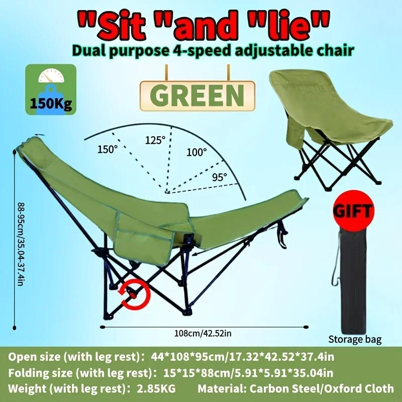 Chaise lune pliante portable réglable pour camping pêche et relaxation extérieure cadre acier 4 positions