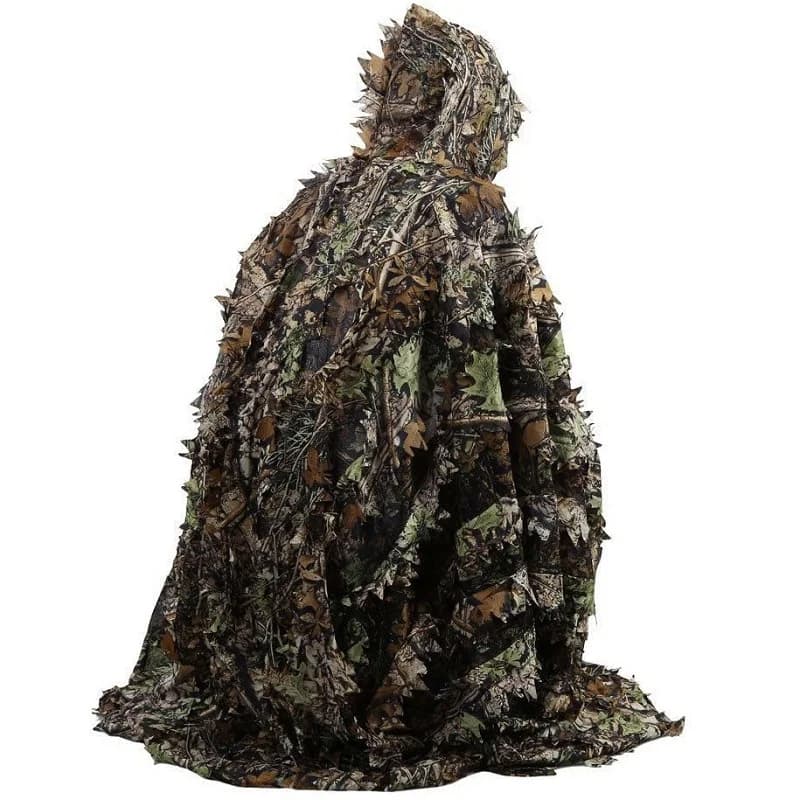 Cape ghillie camouflage bionique 3D - Tenue respirante pêche et observation oiseaux jungle