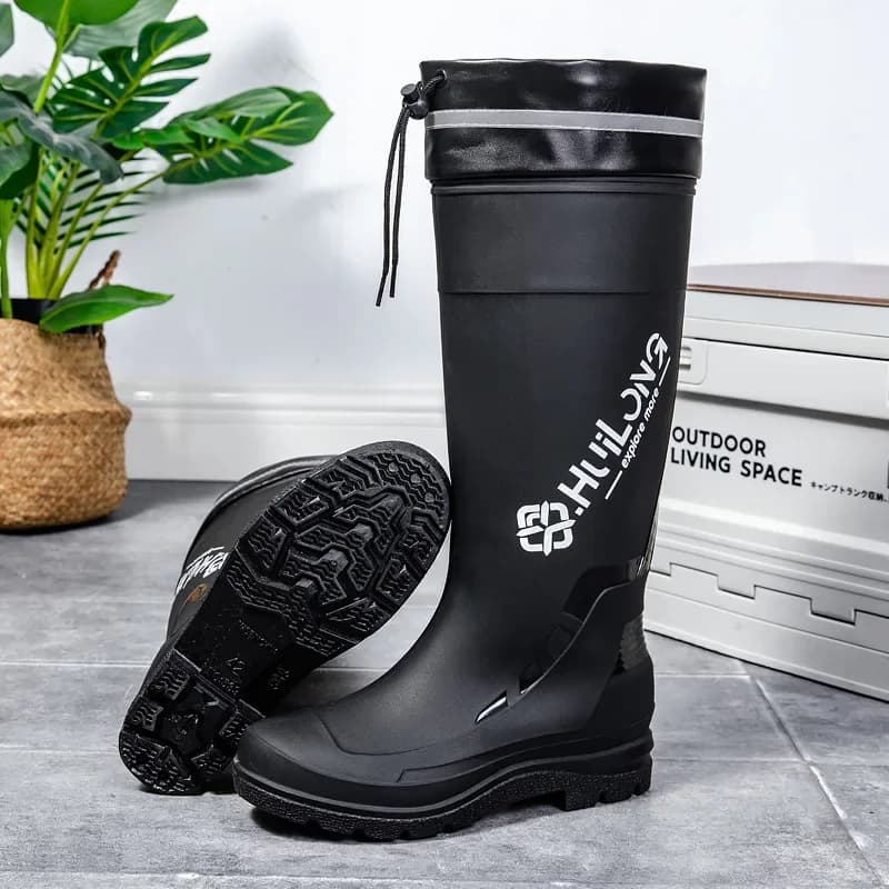 Bottes de pluie homme style allemand hautes tube coton ajouté anti-dérapant lacets pêche camping
