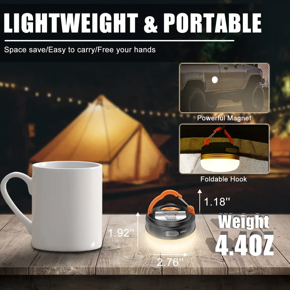Lampe de camping 10W rechargeable USB 1200mAh pour tente et pêche nocturne extérieure