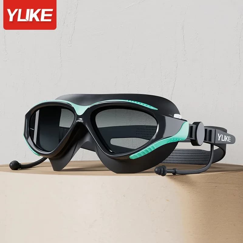 Lunettes de natation professionnelles anti-buée Big Frame avec bouchons d'oreilles pour adultes