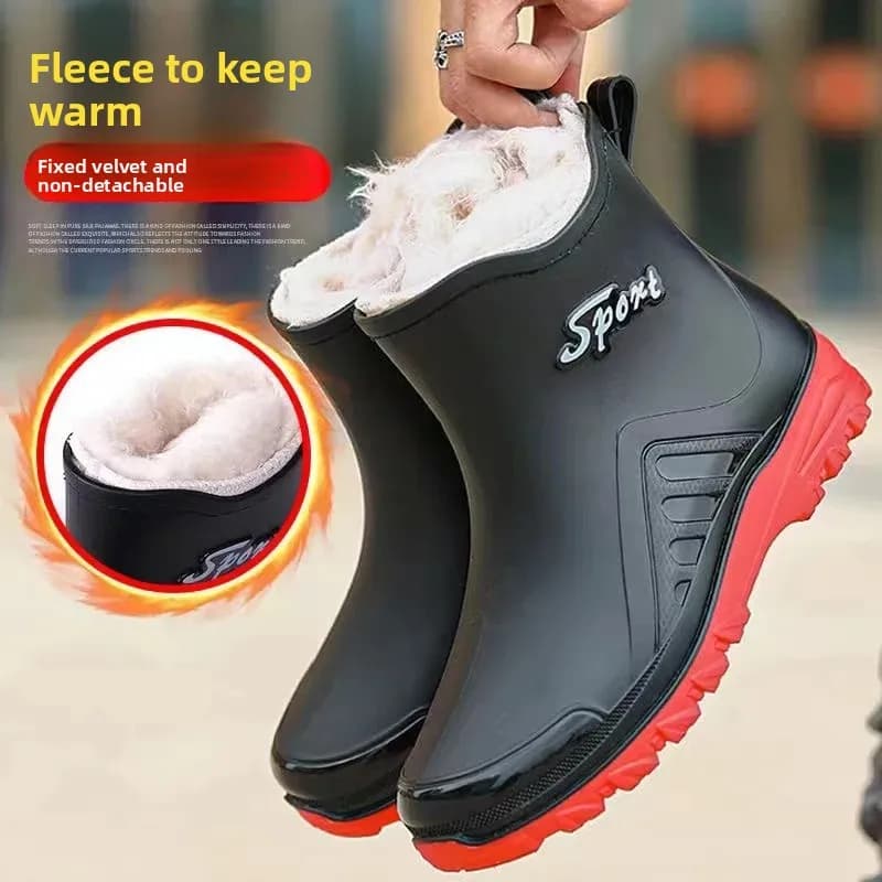 Bottes de pluie courtes homme doublées polaire imperméables chaudes anti-dérapantes pour pêche hivernale