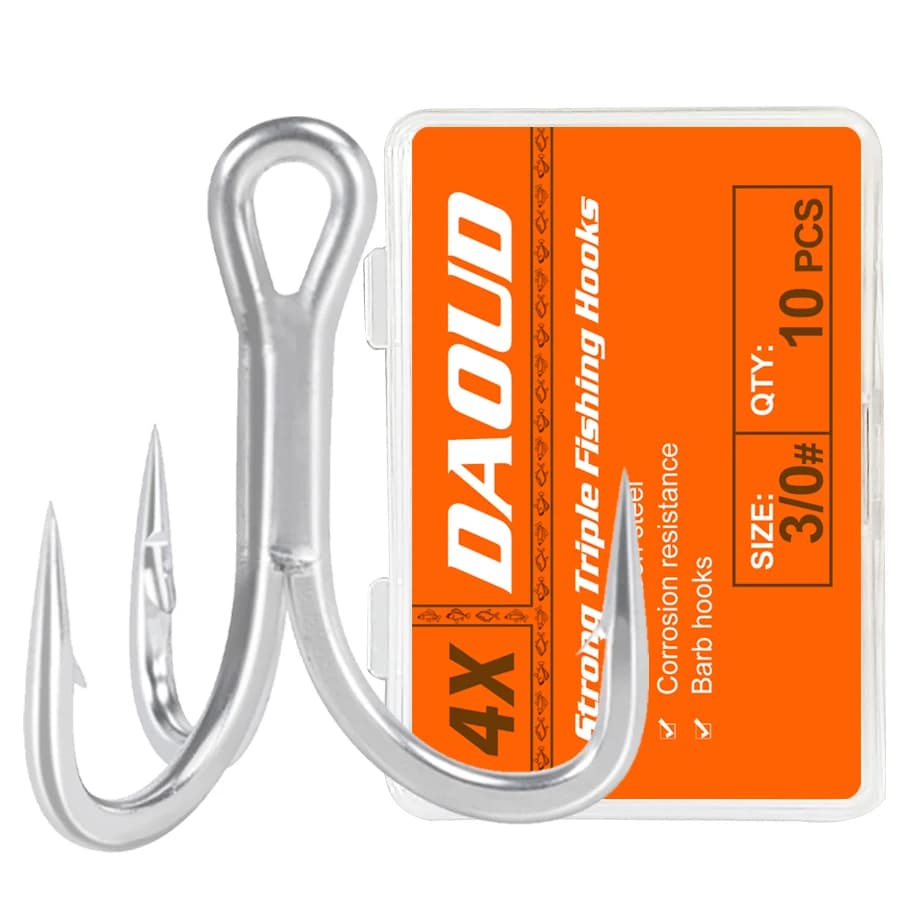 Hameçons triples 10pcs tailles 8 à 3/0 pour gros poissons truite saumon thon pêche sportive mer