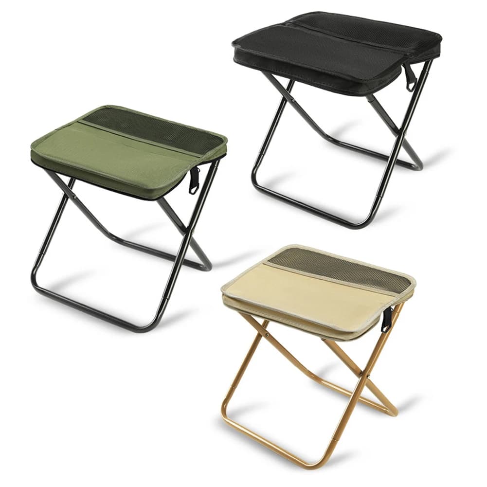 Chaise pliante avec rangement intégré et filet pour pique-nique, jardinage et pêche