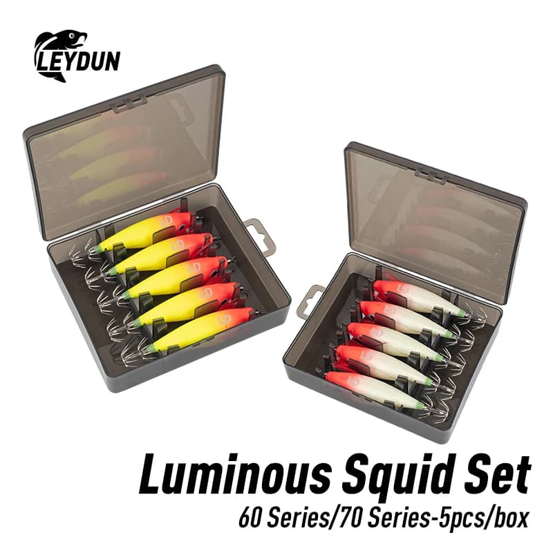 Leurre LEYDUN Luminous Horizontal Squid Jig 5pcs - Appât phosphorescent pêche calmar seiche crevettes mer