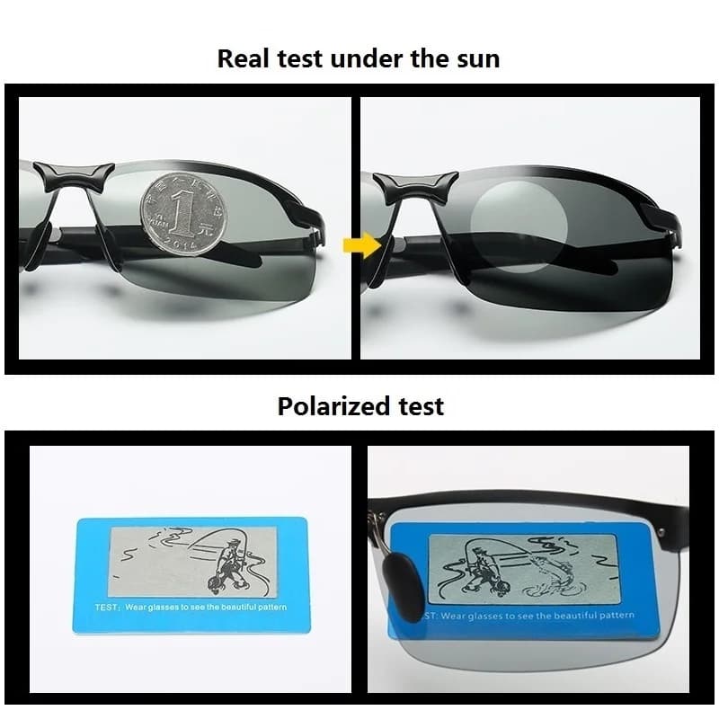 Lunettes photochromiques polarisées pêche conduite - Verres caméléon jour/nuit vision UV400