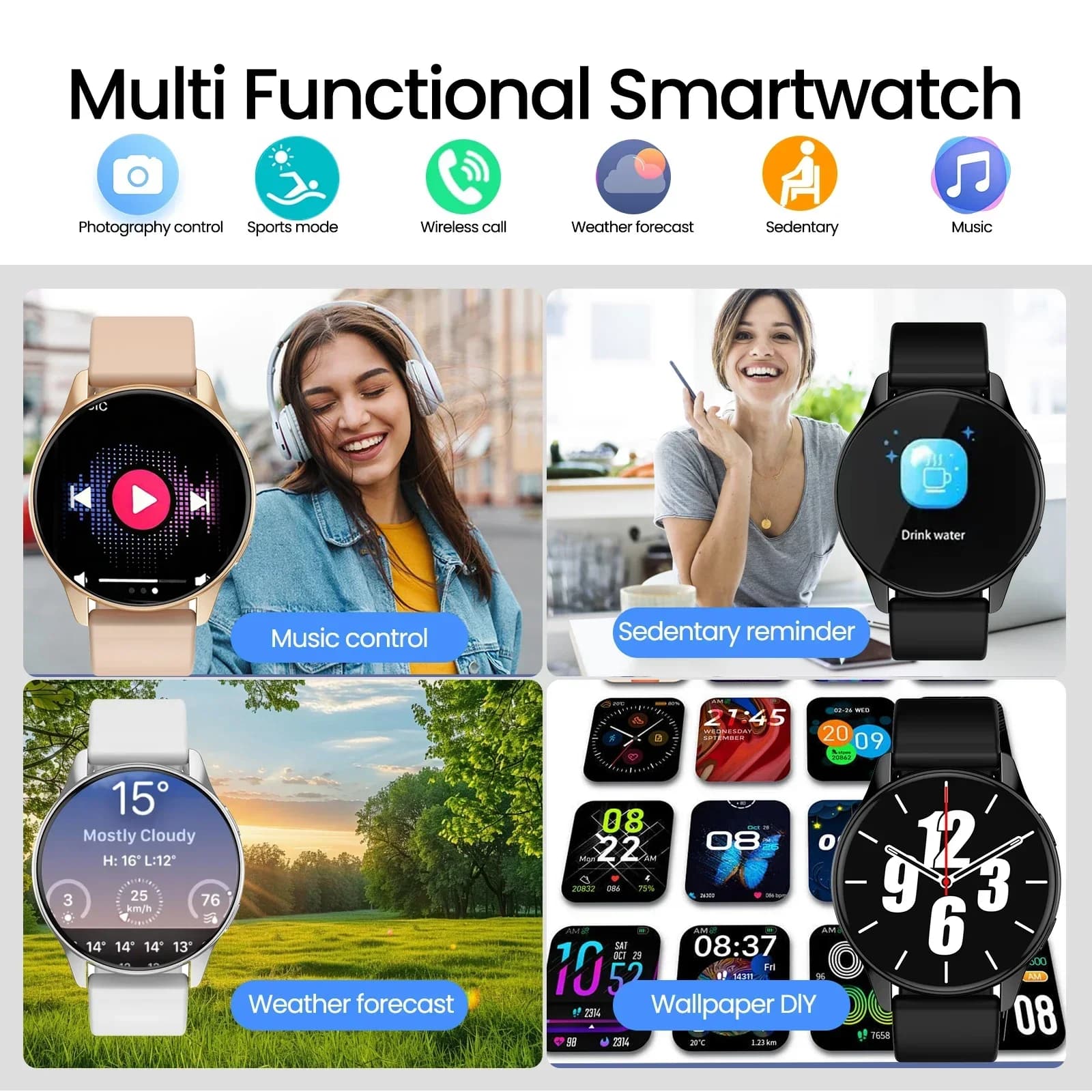Smartwatch HOMEFISH - Appels Sans Fil, Modes Sport Multiples, Lecteur Musique, Suivi Santé, Cadres Personnalisables