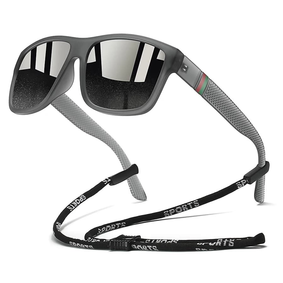 Lunettes carrées classiques avec chaîne pêche - Style tendance coloré léger pour conduite et activités extérieures