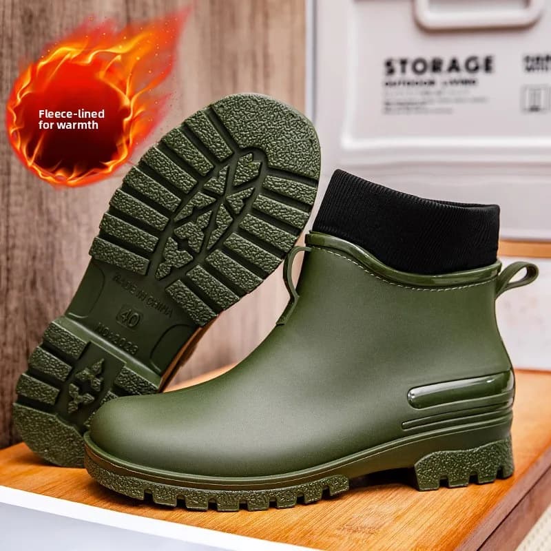 Bottes pluie mi-hautes anti-dérapantes pêche - Chaussures PVC doublées chaudes hiver polyvalentes assortiment