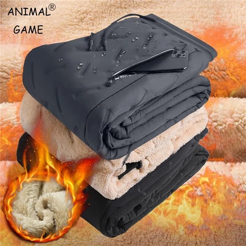 Pantalon polaire épais hiver homme doublure laine - Chaud imperméable coupe-vent coton