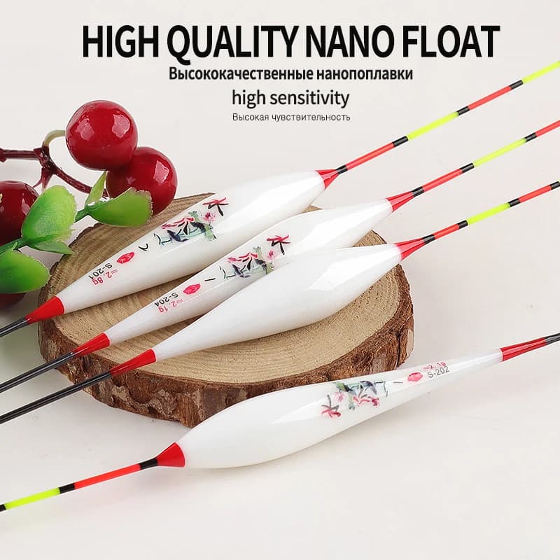 10 flotteurs de pêche verticale eau peu profonde avec hameçons et repose-canne accessoires nano composites