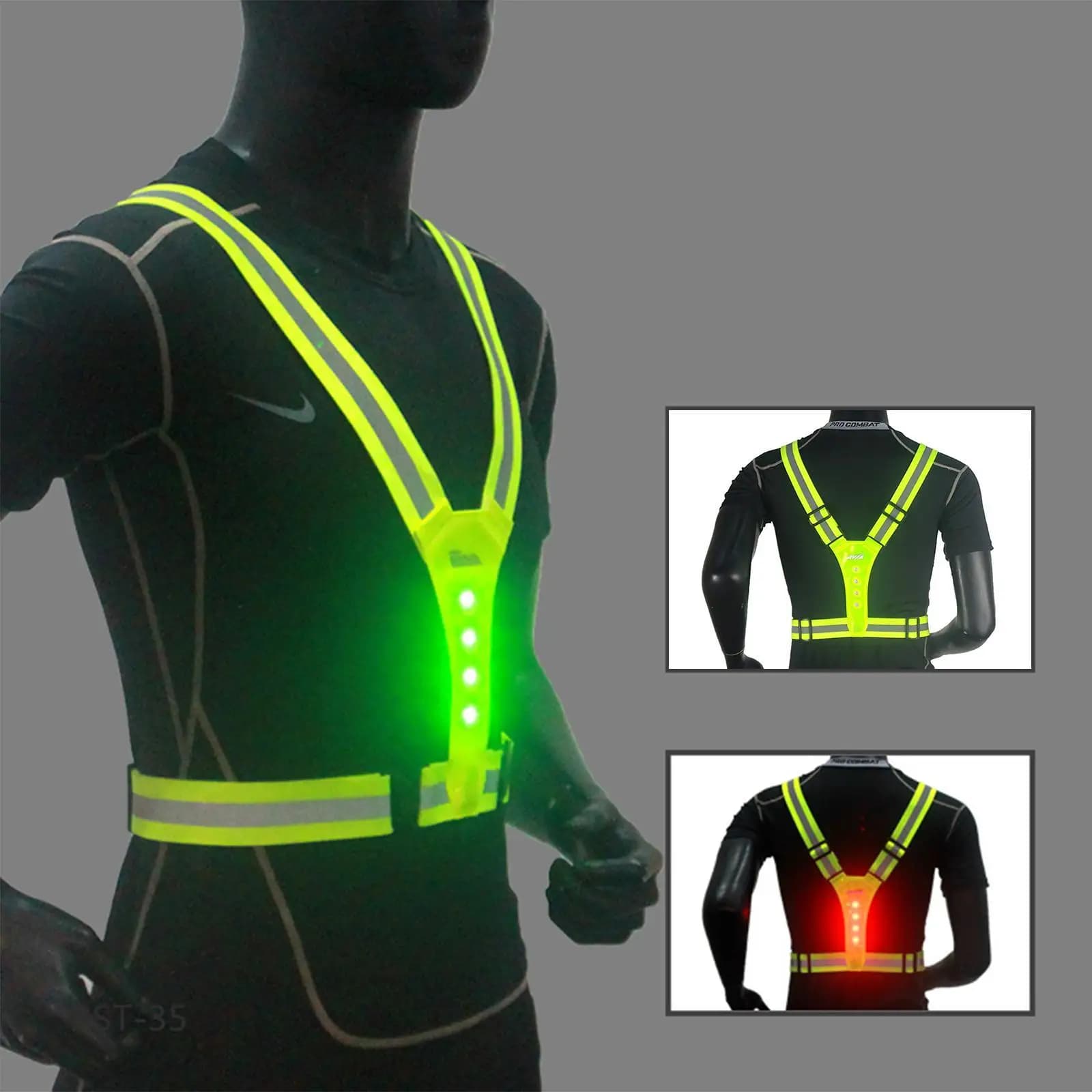 Gilet running LED réfléchissant en V - Veste lumineuse sécurité nuit pêche cyclisme - Élastique haute visibilité
