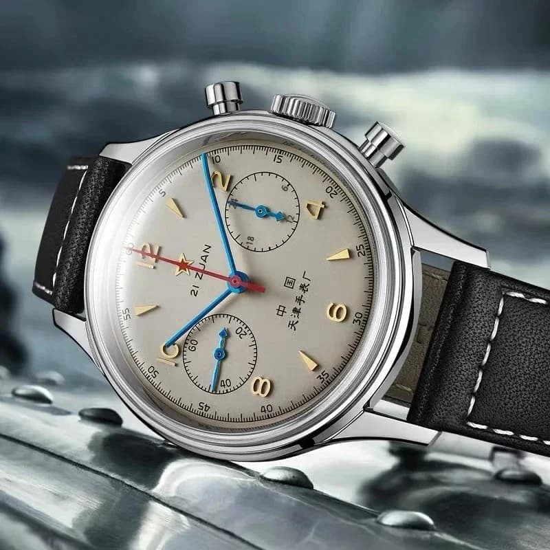 Montre automatique pilote vintage 1963 42mm étanche chronographe rétro pour homme pêche