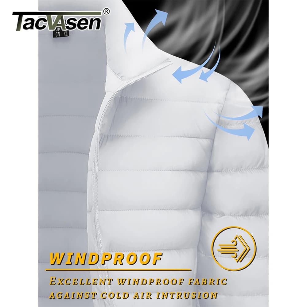 Doudoune légère homme TACVASEN col montant waterproof - Veste travail outdoor coupe-vent chaude zip complet