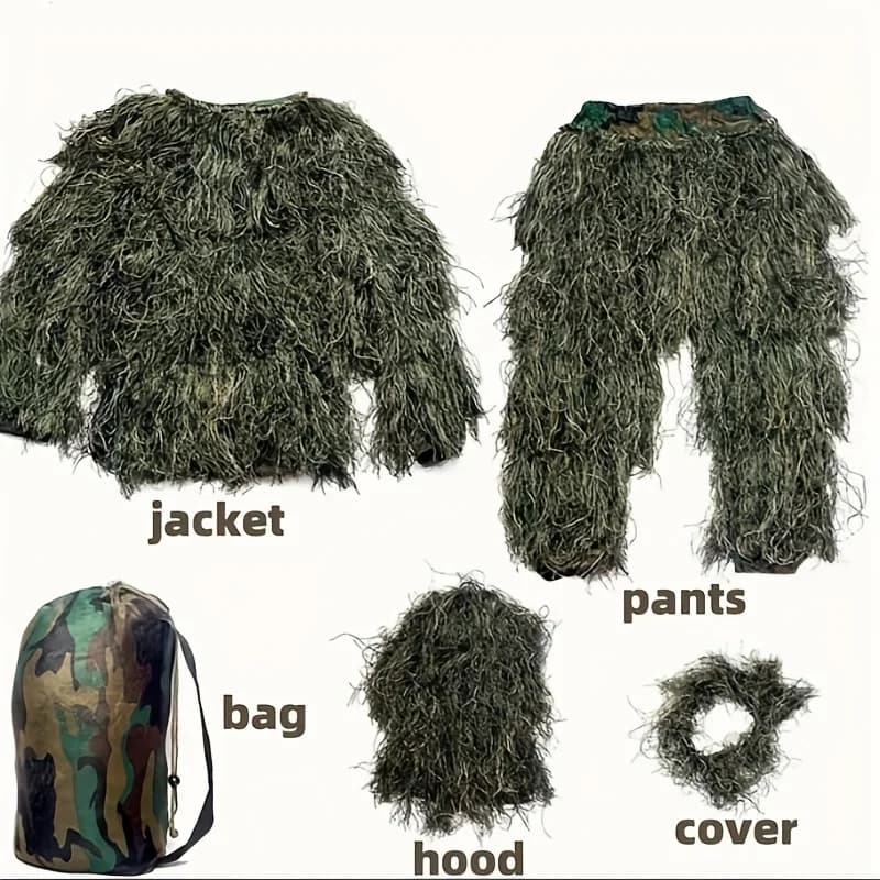 Combinaison ghillie 5 en 1 camouflage herbe sèche - Tenue jungle pêche photographie observation