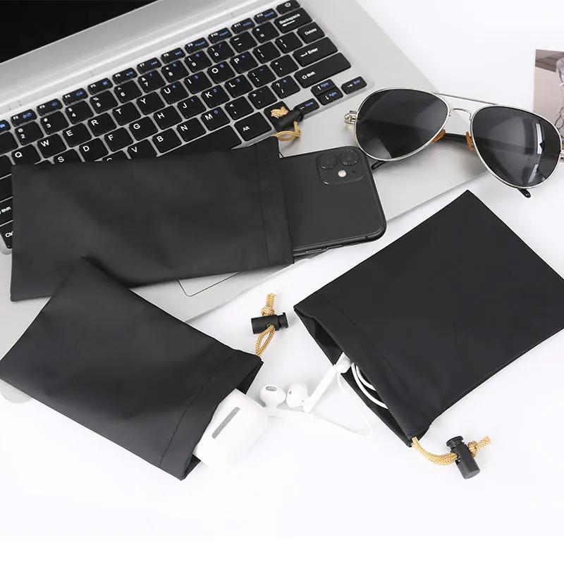 2 sacs étanches en cuir PU pour casque audio pêche avec cordon de serrage protection