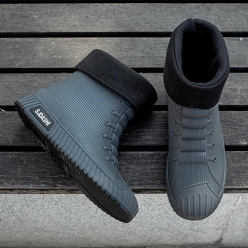 Bottes pluie homme femme été mi-mollet imperméables hiver doublure polaire chaud antidérapant extérieur