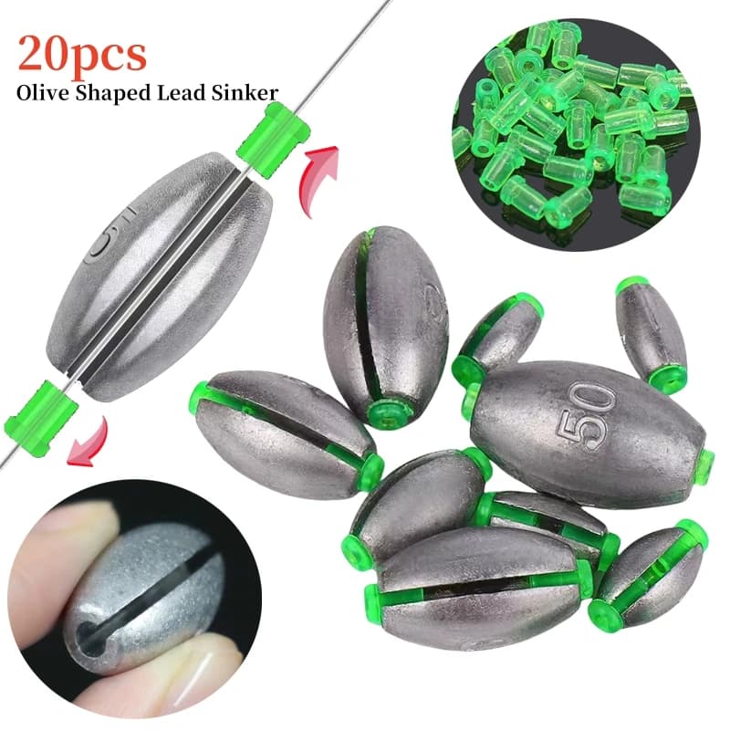 Plombs olive 2g-30g avec noyau plastique - 20 pièces pour pêche à la carpe et pêche au coup
