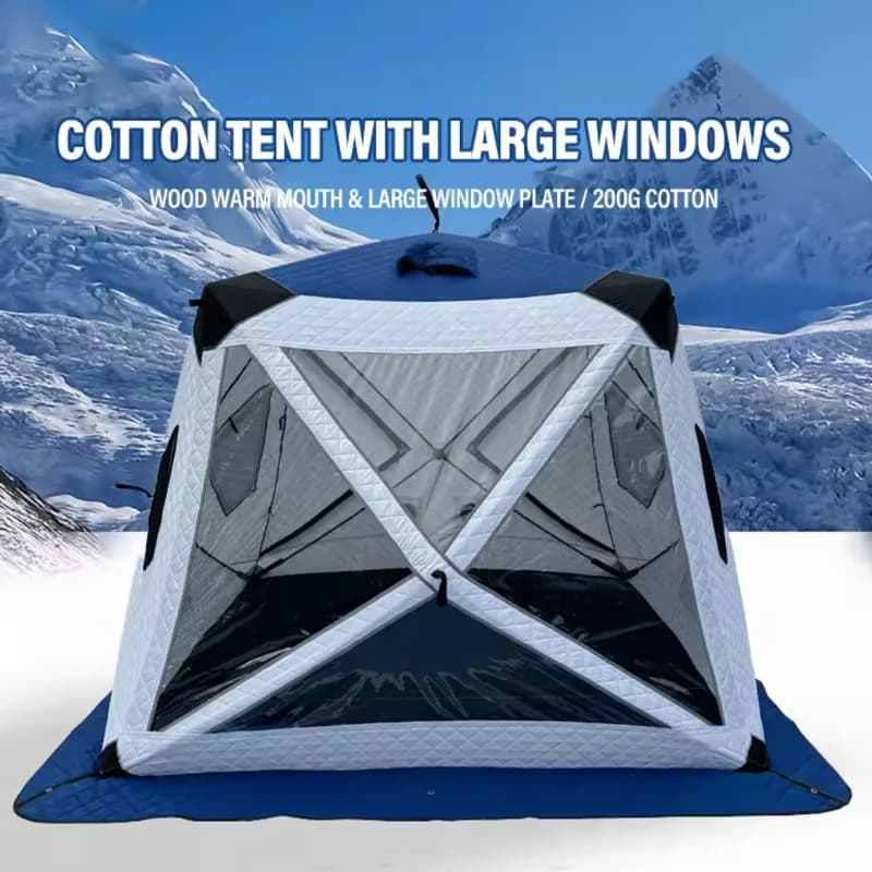 Tente pêche hiver renforcée isolation anti-vent équipement camping aventure pêche temps froid