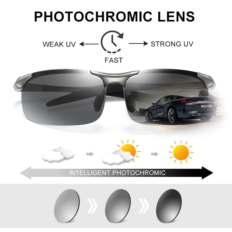 Lunettes de soleil photochromiques aluminium polarisées pêche conduite jour nuit anti-éblouissement