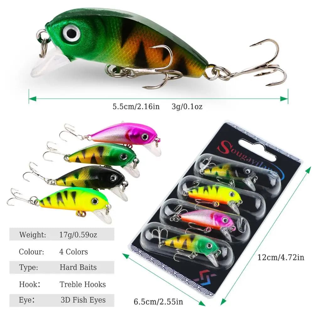 Set de 4 leurres wobblers Sougayilang anti-corrosion pour pêche en mer du bar et pêche à la carpe