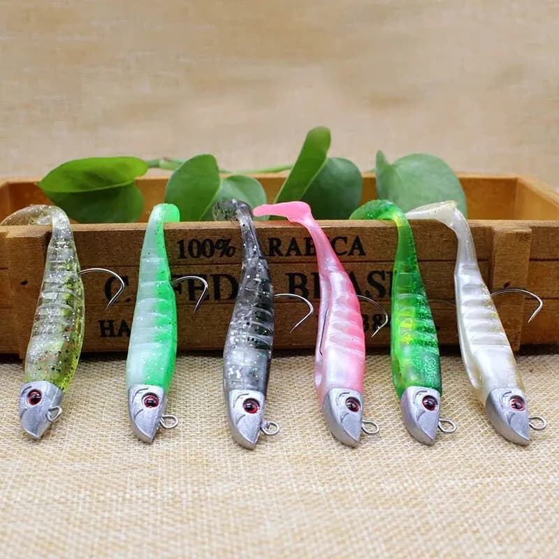 Leurre souple BURLE 10cm 15.5g avec tête plombée - Appât T Tail pour pêche au jig avec hameçon barbelé