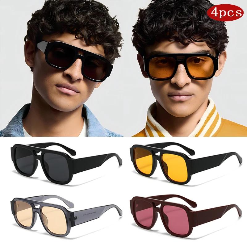 Lunettes de soleil carrées vintage pêche femme double pont large monture couleur bonbon jambes larges