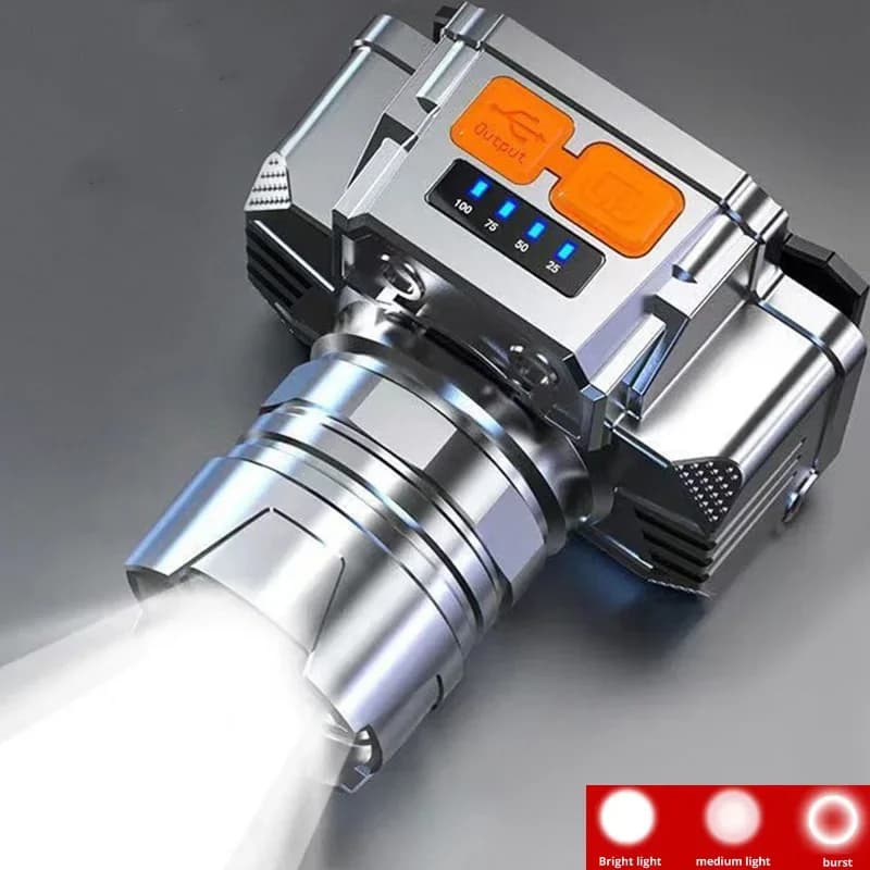 Lampe frontale LED rechargeable super lumineuse étanche pour pêche et chasse nocturne