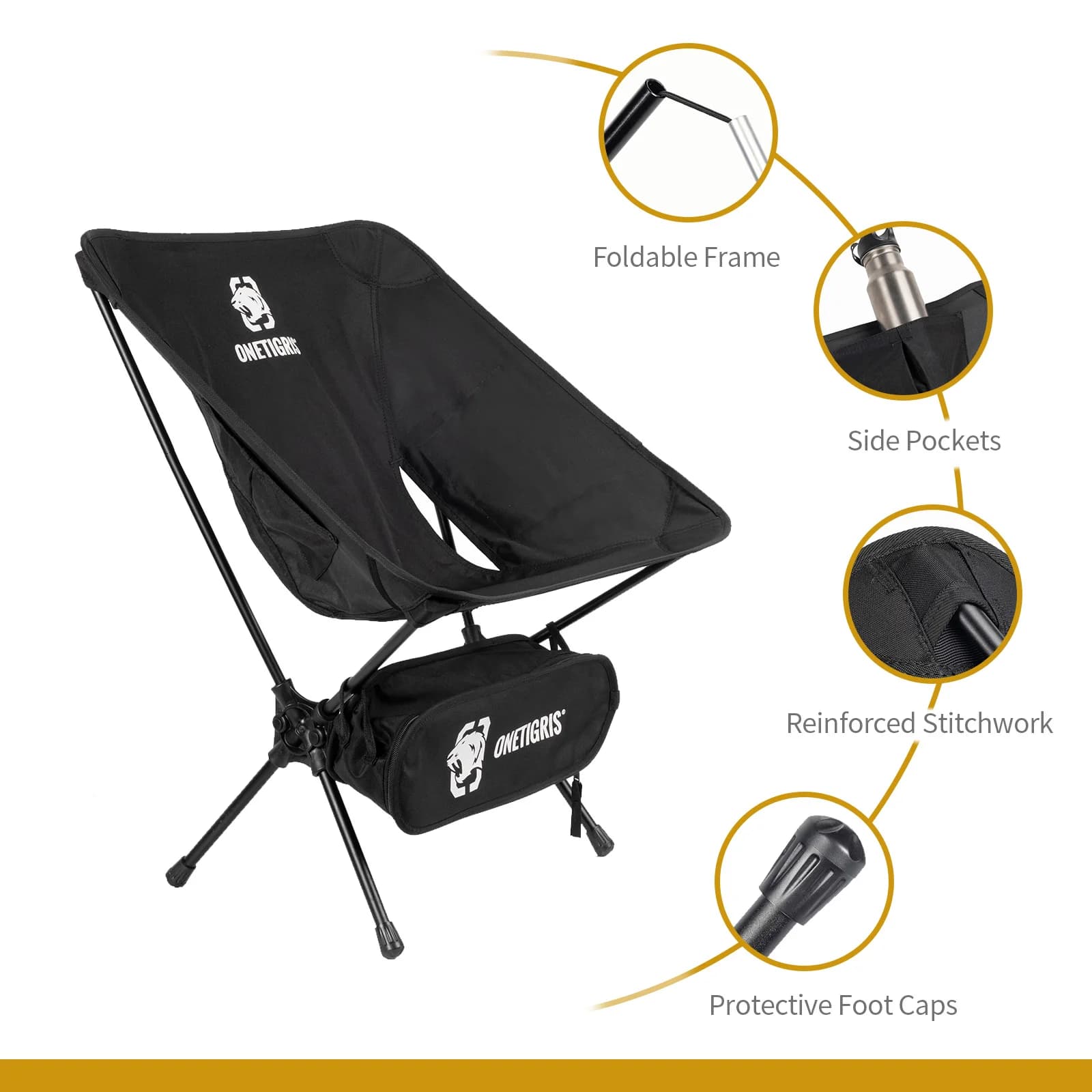 Chaise de camping ultralégère OneTigris - Chaise pliante portable pour randonnée pêche BBQ jardinage
