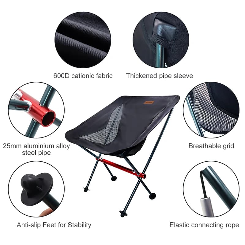 Chaise de pêche pliante PACOONE Oxford - Siège allongé ultra-léger pour camping