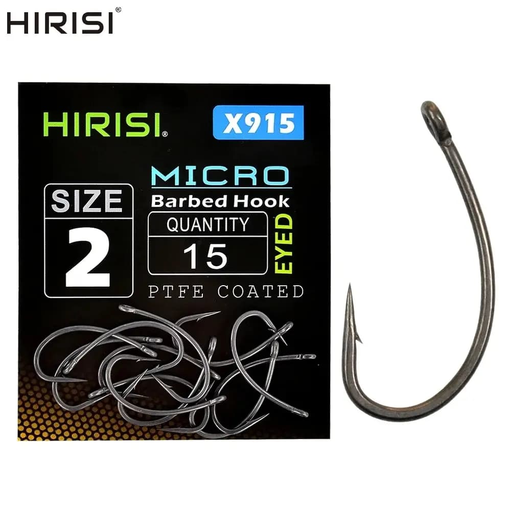Hameçons carpe Hirisi 15 pièces micro-barbelés revêtus PTFE haute discrétion sous l'eau