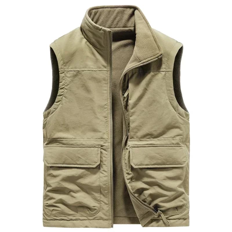 Veston réversible sans manches pour hommes - Veste d'hiver épaisse en polaire cargo coupe-vent mode travail