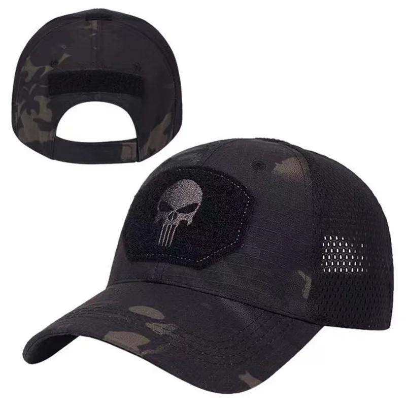 Casquette mesh camouflage crâne été 2024 - Chapeau pêche airsoft réglable pour hommes et femmes