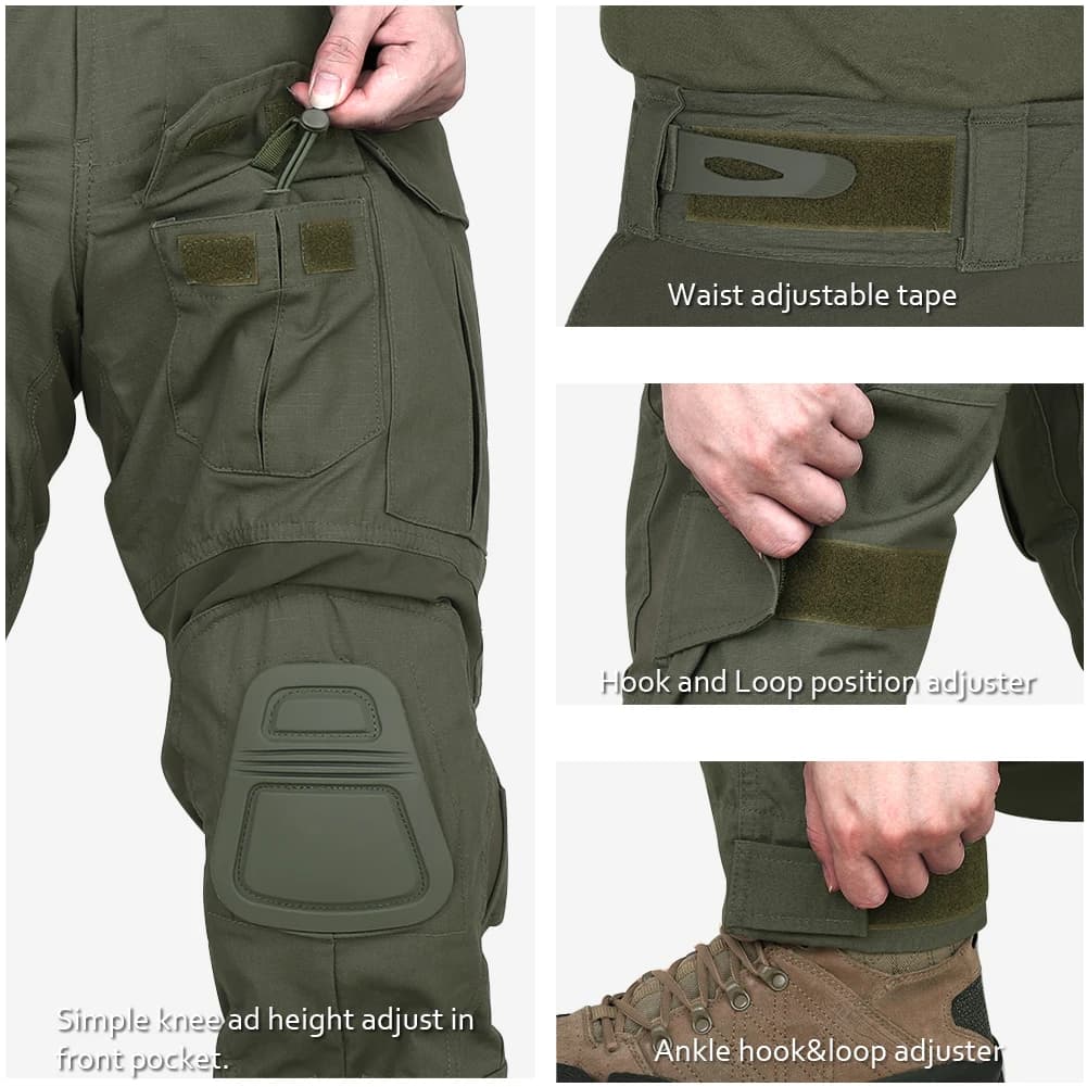 Pantalon combat G3 KRYDEX pêche outdoor genouillères tactique rayures tigre kaki