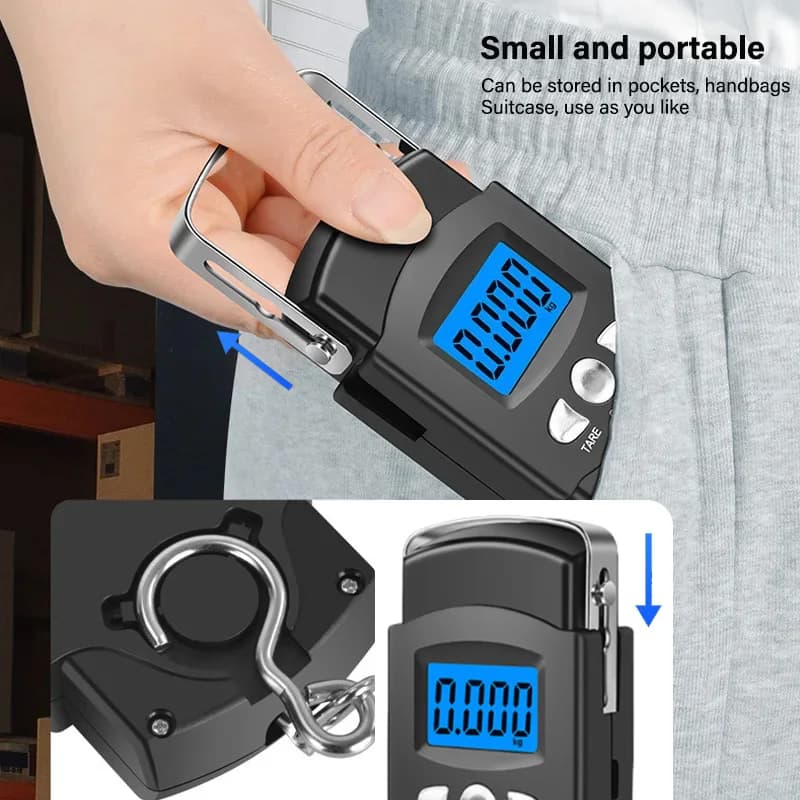 Balance électronique portable pêche 50kg/10g avec mètre ruban LCD - Pèse-poisson numérique accrocheur