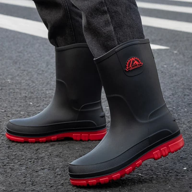 Bottes de pêche imperméables homme anti-dérapantes mi-mollet avec fourrure pour extérieur