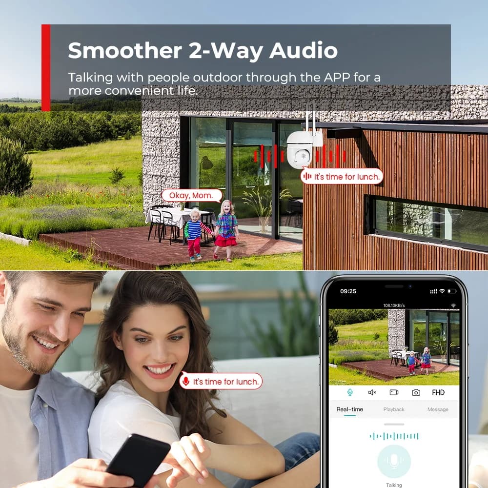 Pack 2 caméras sécurité PTZ wifi 4MP 2K mini vision nuit détection humaine enregistrement 24/7 tracking auto