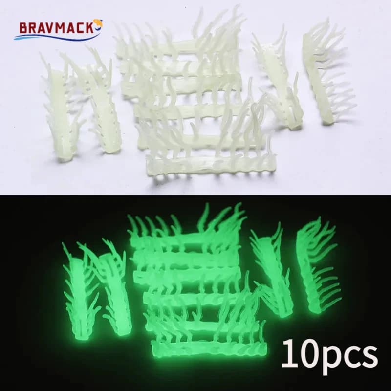10 accessoires crevettes en bois luminescents pour leurres souples, appâts artificiels pêche nocturne