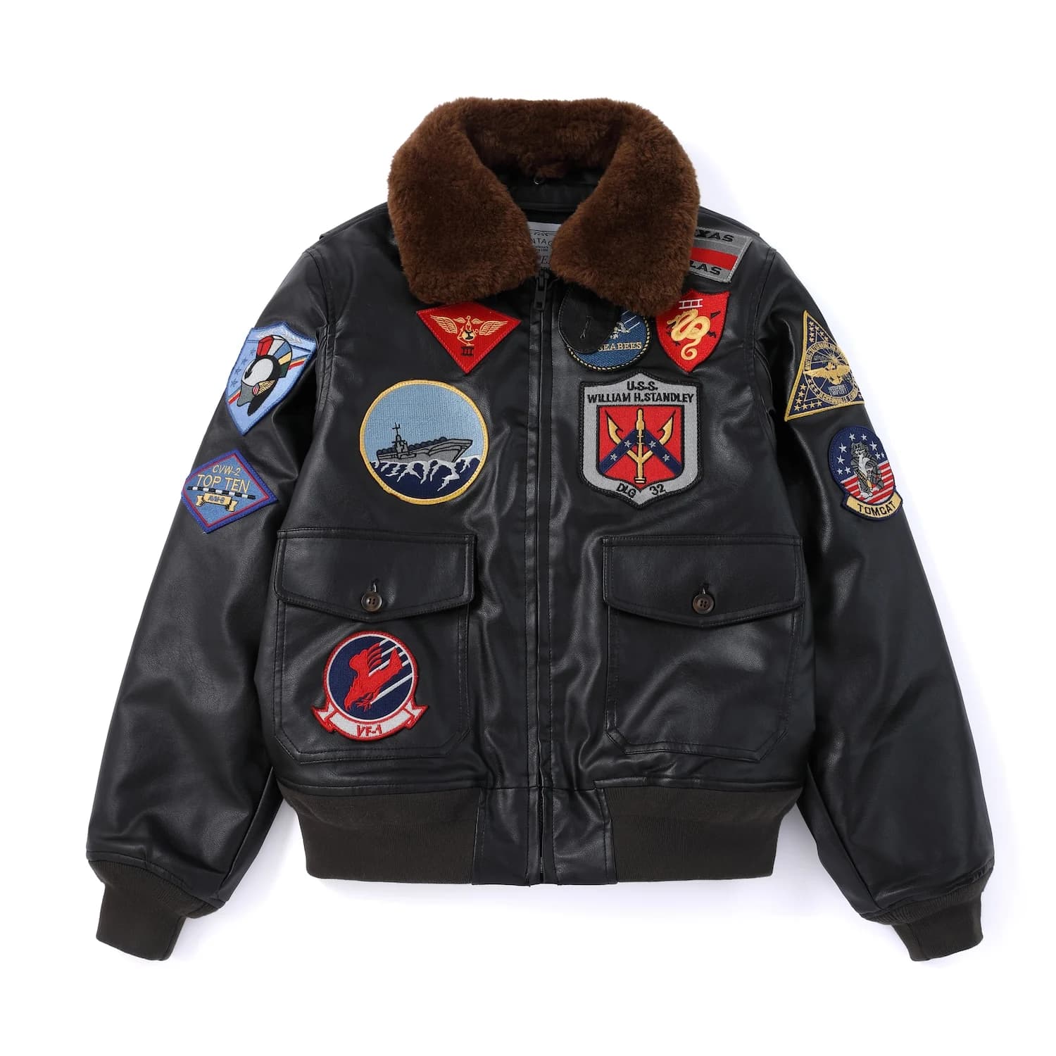 Veste aviateur cuir PU Top Gun Maverick Tom Cruise - Blouson militaire pilote avec patch brodé