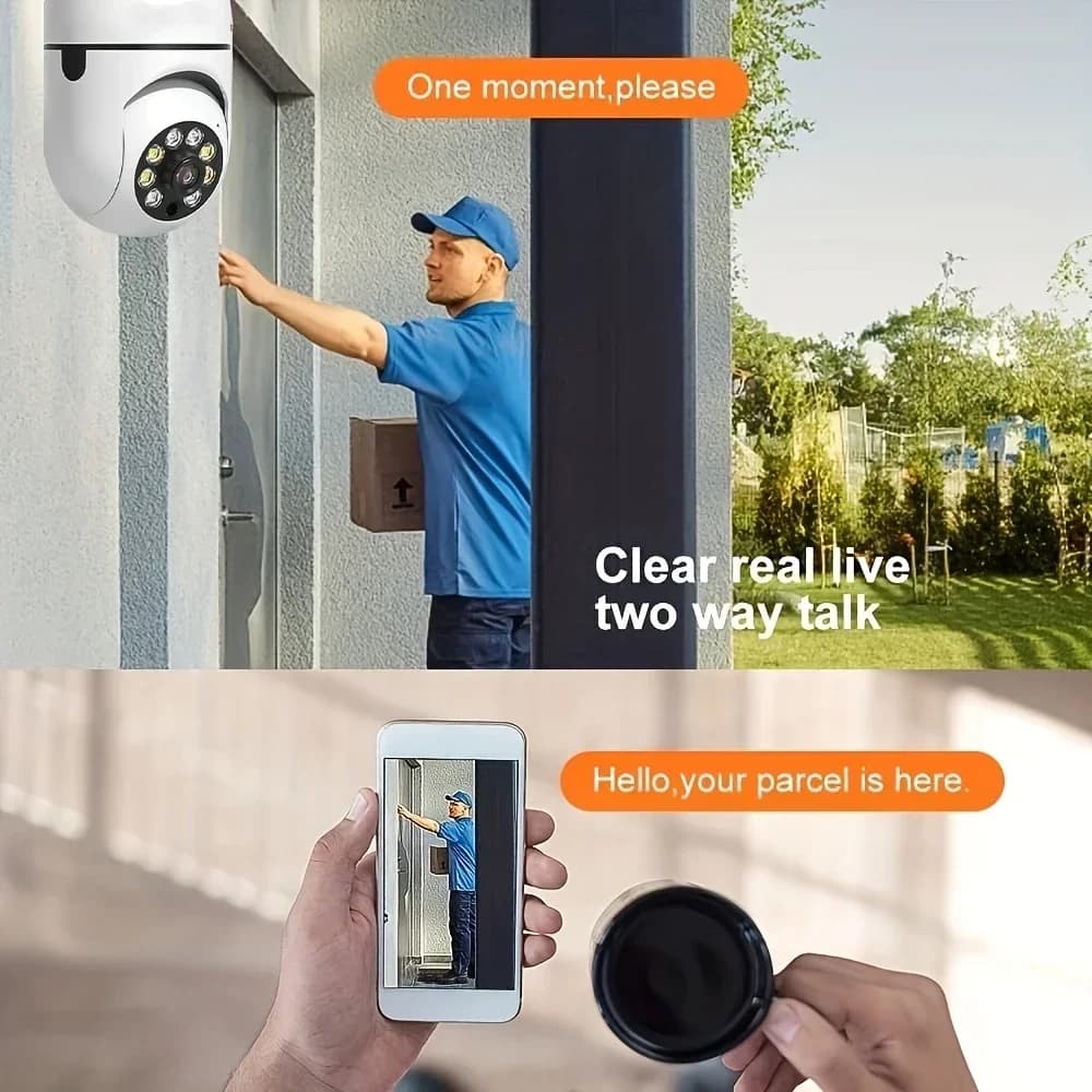 Caméra de sécurité extérieure WiFi 5GHz avec ampoule E27 - Détection 360° pour maison et jardin