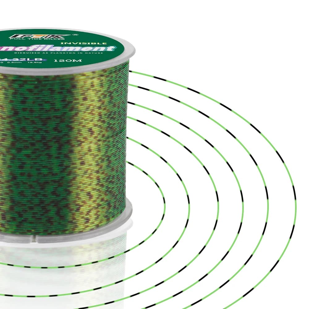 Ligne de pêche carpe invisible super résistante FTK 120m, 0.20-0.50mm, flottante tachetée pour une discrétion totale