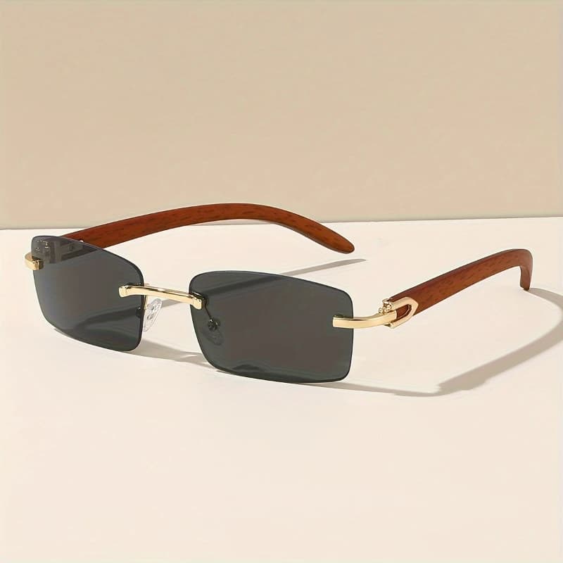 Lunettes de soleil sans monture pêche unisex 6 pièces grain bois rectangle protection UV randonnée