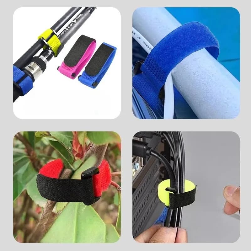 10 sangles réutilisables pour fixation canne à pêche : attaches réglables pour transport et rangement