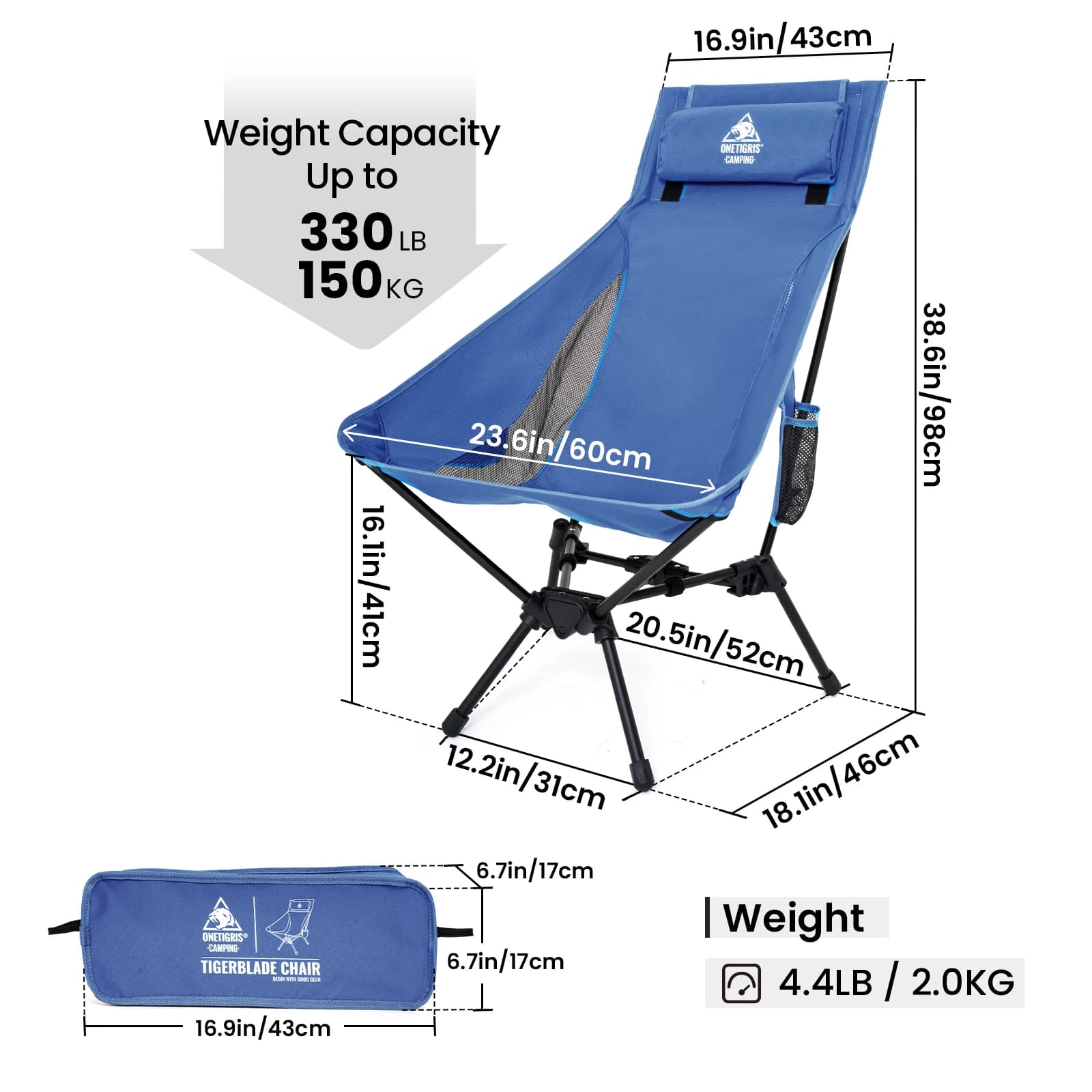 Fauteuil camping OneTigris Tigerblade haut dossier relaxant pliant pêche randonnée plage jardin