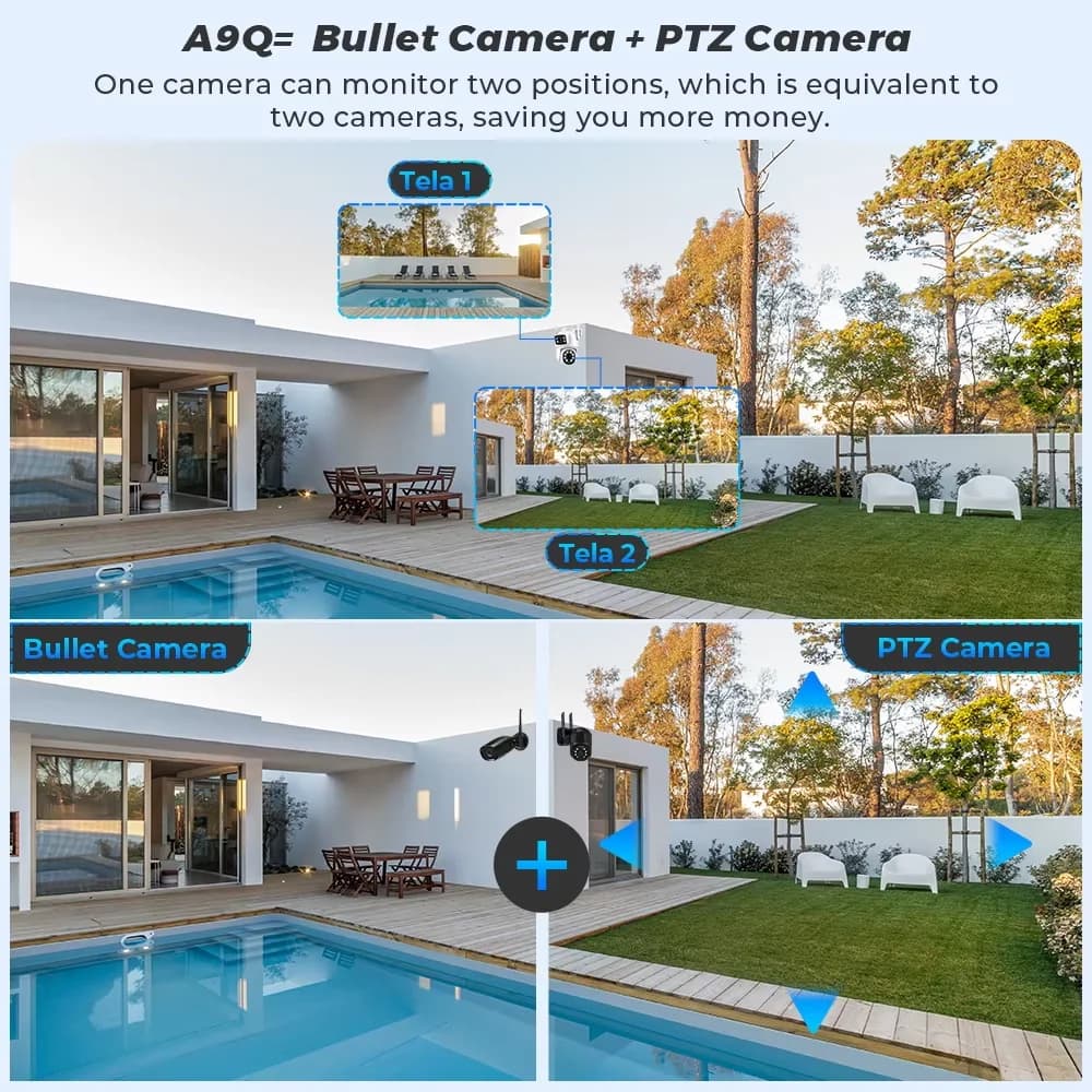Caméra sécurité extérieure 4K PTZ wifi détection humaine double objectif - Besder pour surveillance quai