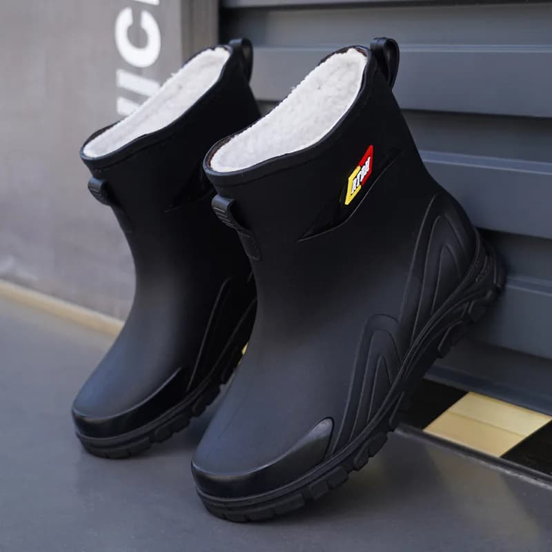 Bottes de travail mi-mollet polaire homme imperméables antidérapantes pêche PVC