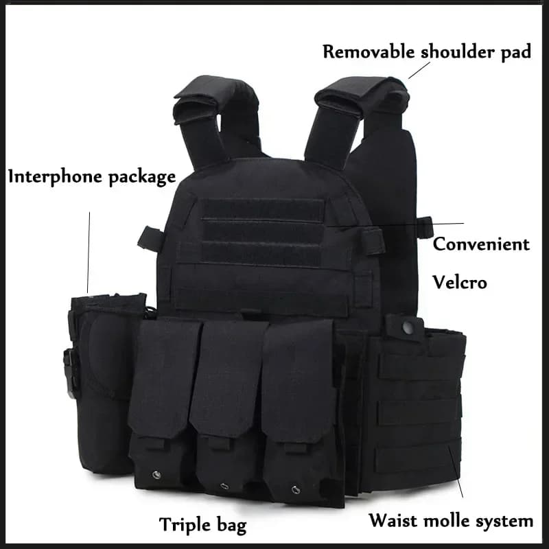 Gilet tactique militaire 6094 avec système MOLLE - Porte-plaques pour pêche extrême et wargame outdoor