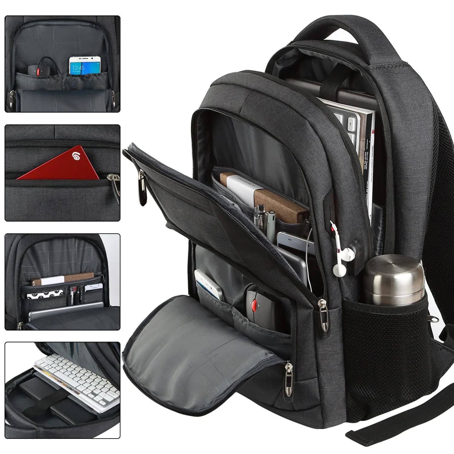 Sac à dos homme noir ergonomique grand volume - Sac photo randonnée étanche ordinateur montagne