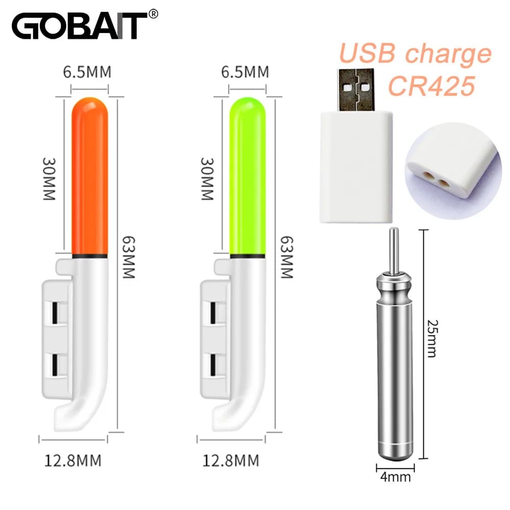 Canne lumineuse de pêche nocturne CR425 étanche avec batterie lithium 3.6V et charge USB amovible